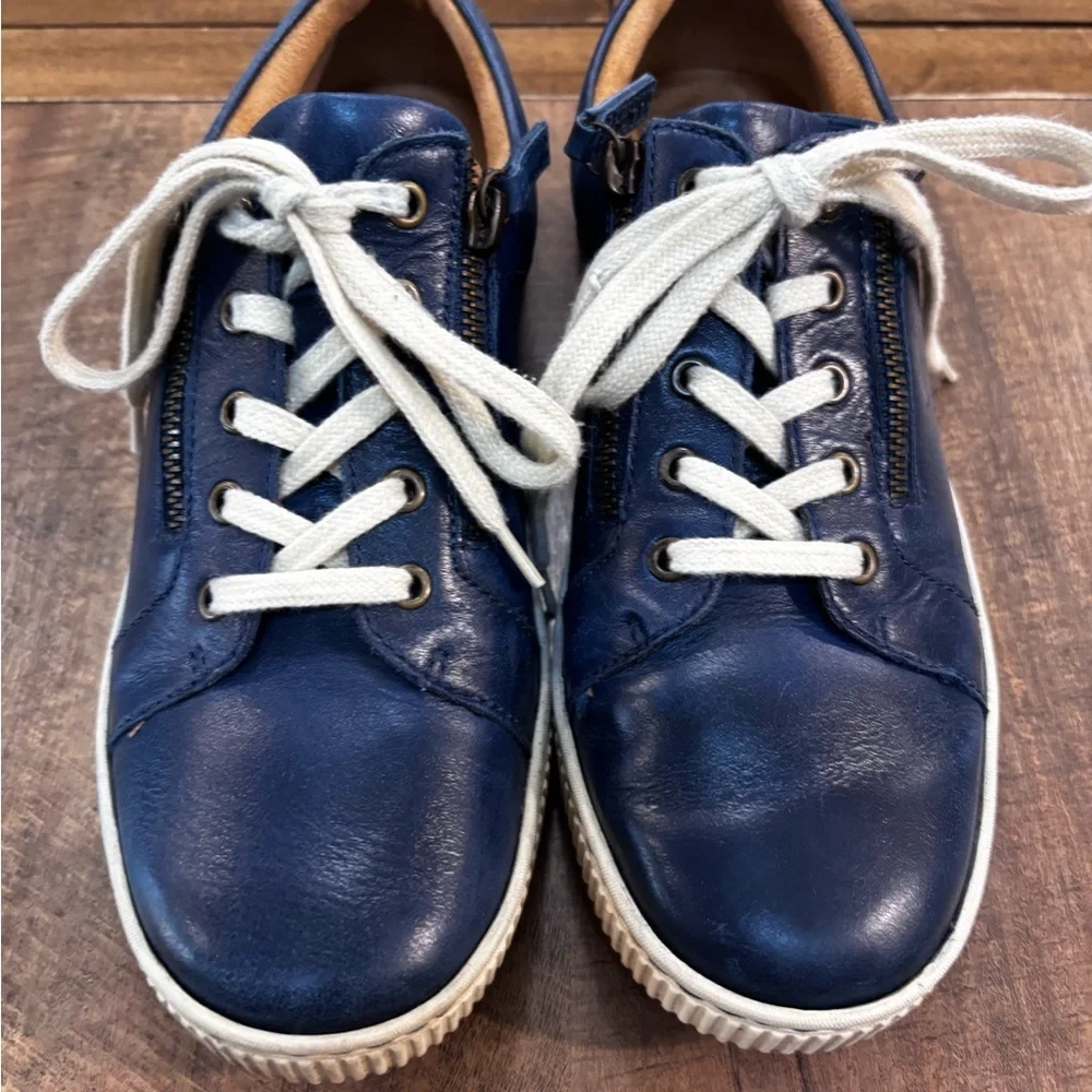 Born Blue Leather Sneakers Side Zip Lace Up Comfort‎ Shoes Men 9.5